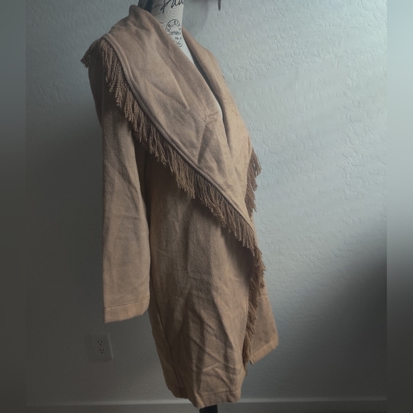 🆕 BB Dakota Steve Madden Beige Tan Suede Western Fringed Trenchcoat Jacket_XS - Picture 5 of 10